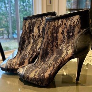 Black Lace Peep-Toe Ankle Booties